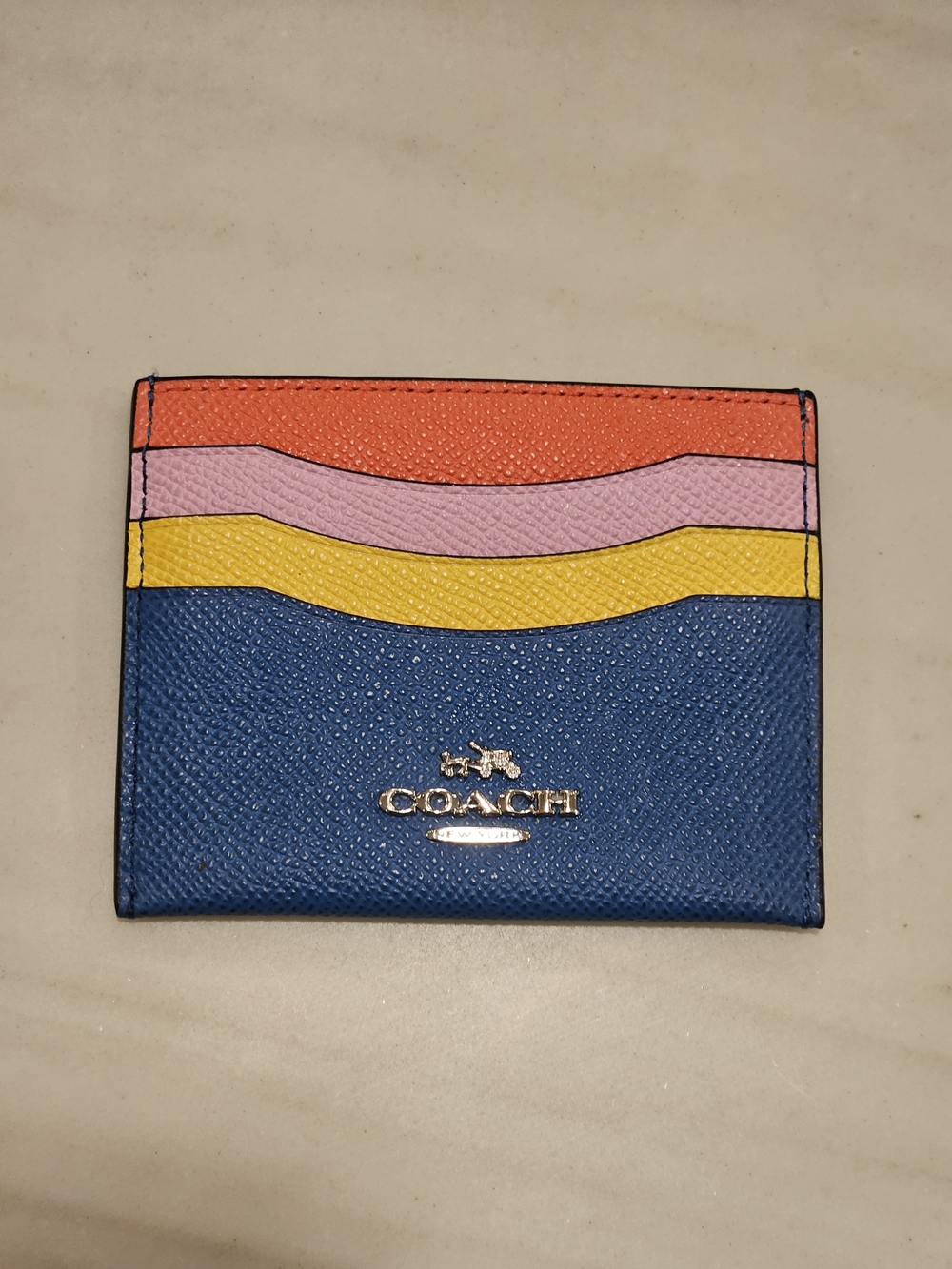 COACH Slim Card Case Wallet in Colorblock Crossgrain Leather Multicolor Rainbow